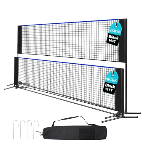 OLIXIS Badminton Net Set 14FT Wide 3-5FT Adjustable Height Multi Sport Net for Pickleball Tennis Volleyball Soccer Tennis Indoor Outdoor with Carry Bag Easy Setup for Backyard