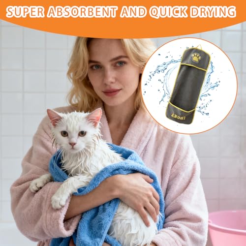 Trockenhandtuch für Hunde – Hundebadetuch mit Eingrifftaschen | Hundezubehör zum Reinigen, Massieren, Pflegen, Baden, Duschen, Badezimmer, tägliche Pflege, Hygiene, Katzen, Welpen
