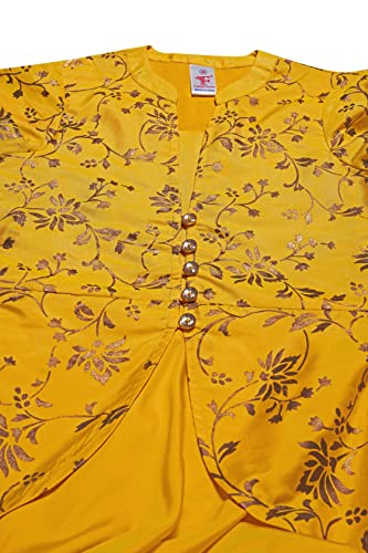 Image of Fashion Dream Girls Yellow Solid Maxi Dress with Attached Foil Printed Shrug(Yellow 5-6 Year)