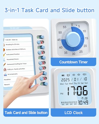 Visual Timer for Kids with Planning Board, 3-in-1 Visual Schedule for Kids with Autism & ADHD, Chore Chart for Home, School, Classroom, Desk - Image 3