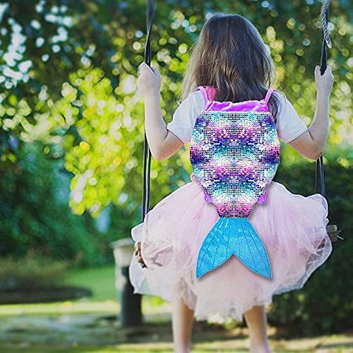 2PCS Mermaid Bag, Girls Drawstring Backpack, Kids gift Reversible Sequin Flip Color Change2