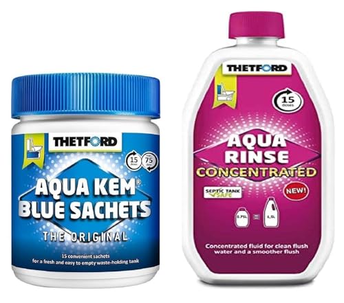 Aqua Kem Blue Sachets 15 doses + Aqua Rinse Concentrado 750ml PACK AHORRO
