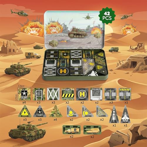 42PCS Mini Magnetic Tiles Army Base Travel Set with Iron Box STEM Educational Military Building Blocks Magnetic Construction Toy for Kids Ages 3 to 8 Creative Gift for Boys and Girls - Image 5