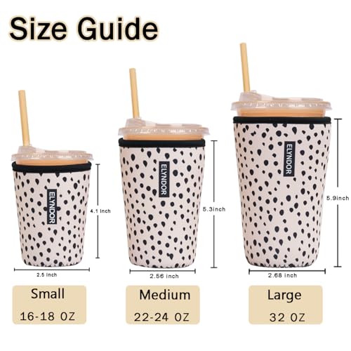 Image of Reusable Insulated Sleeve for Iced Coffee Cup, 3-Pack Coffee Neoprene Drink Sleeve for Cold & Hot Drinks, Beverage Holder for Iced Coffee (Mocha Dots)