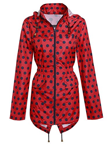 shelikes Womens Hooded Mac Raincoat Polka Dot Rain Mac Kagool Fishtail Print Jacket Coat_LJK-RAVESPOT_NavyRed_8