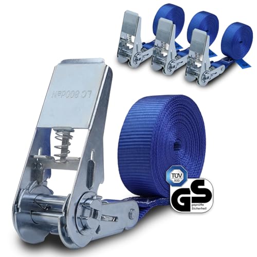 Spanngurt mit Ratsche 4er Set | TÜV geprüft | 4 m oder 6 m | 25 mm breit | Ratschengurt Ratschenspanngurt Zurrgurt belastbar bis 800 kg - 4er Pack 2.5 cm x 4 m