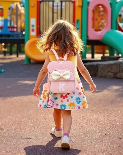 Initial Mini Backpack for Girls Toddler Kids, Small Mouse Personalized Bowknot Purse Gift (Pink K)3
