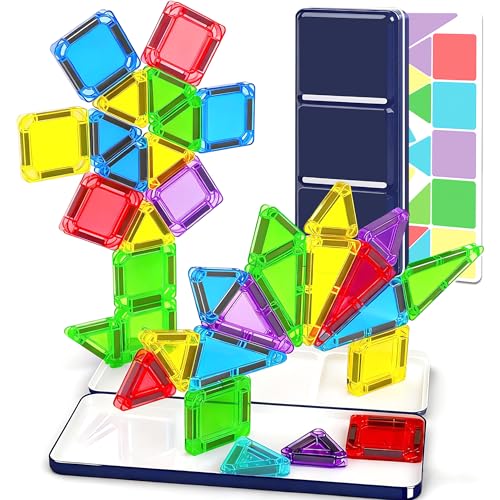 odjas Mini Magnetic Tiles Travel Set with Case 30pcs Mini Travel Magnet Tiles Portable Travel Size Magnetic Tiles for Kids Ages 3-5 4-8 Boys Girls STEM Magnet Toys for Outdoor Kids Gift