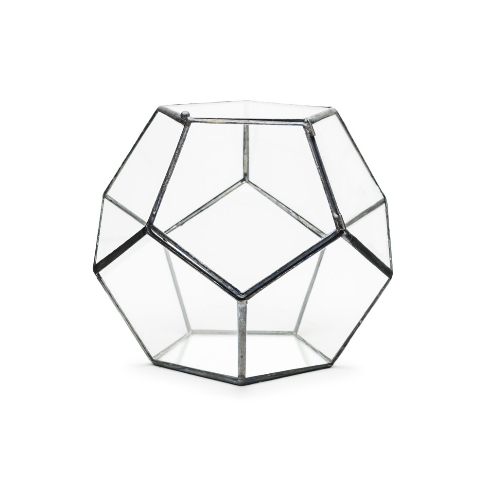 PENTAGON TERRARIUM. Also available supplied fully assembled with live succulent plants, LED fairy lights or as a DIY Kit. High quality glass and copper construction 18cm Diameter Exclusive designer geometric terrariums from The Urban Botanist. Stylish room decorations for home, office, events, interior design schemes (Empty - frame only)