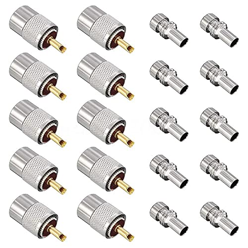 Vrttlkkfe RG8X、RG8、RG59、LMR-400、RG-213同軸用、同軸ケーブル、レデューサー付き、10パック、UHF/PL-259、はんだコネクタプラグ