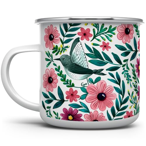 Taza de Camping Esmaltada Floral Colibrí 12oz miniatura 1