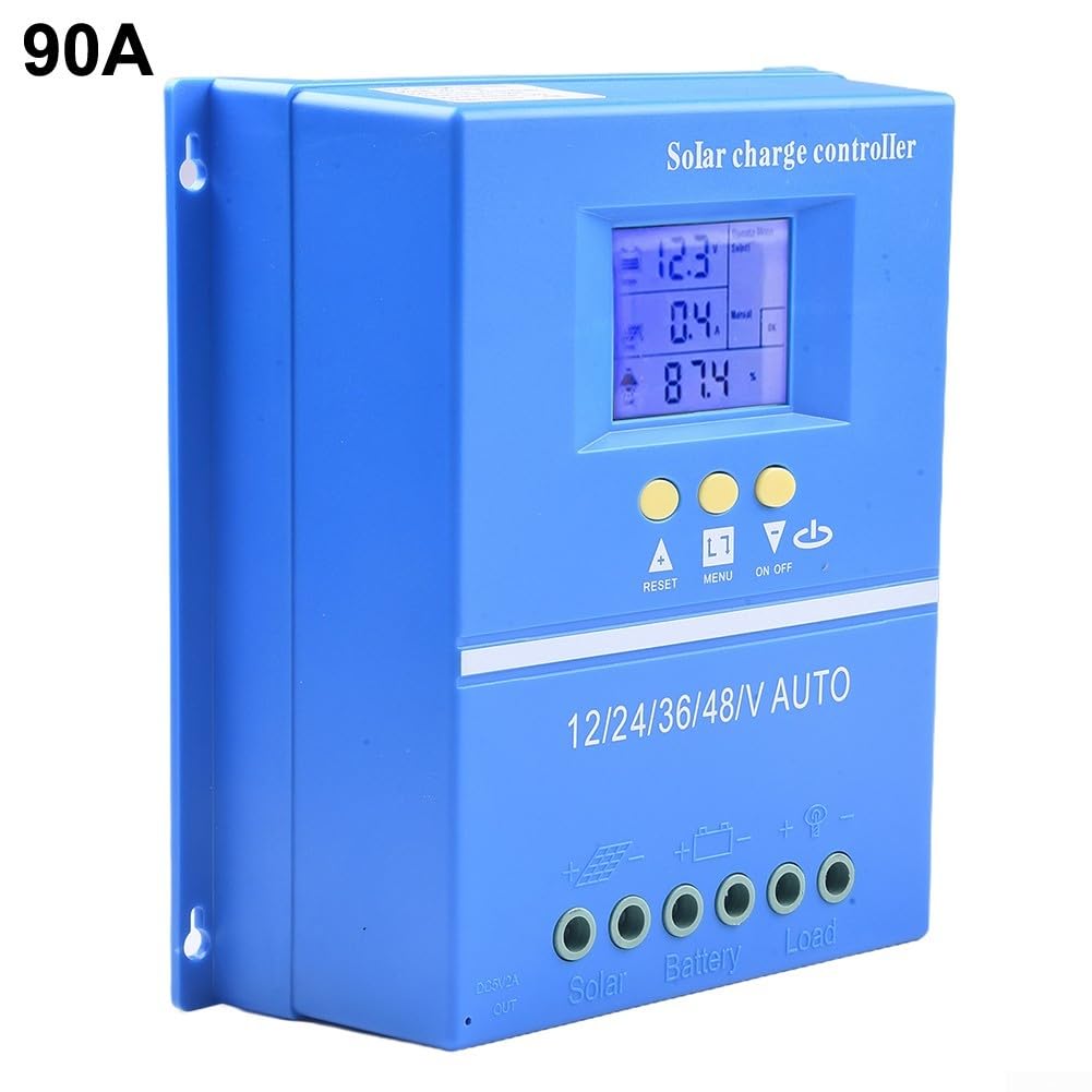 MPPT Regulador de carga solar con pantalla LCD, 12 V/24 V/36 V/48 V, detección automática, regulador inteligente del panel solar para baterías de plomo-ácido/LiFePO4, 7 modos de trabajo, USB dual (90