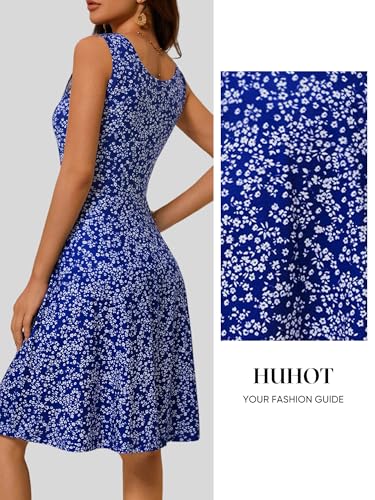 Image of HUHOT Womens Sleeveless V Neck Dress with Pocket Summer Beach Midi Flared Tank Dress