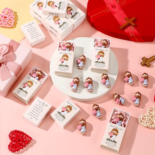 Wettarn 120 Sets Little Jesus Loves You Figures End of Year Teacher Gifts Bulk, Christian Mini Pocket Jesus Figurines with Match Storage Box for Father's Day Church Members Religious Graduation Gift by Wettarn - Image 5