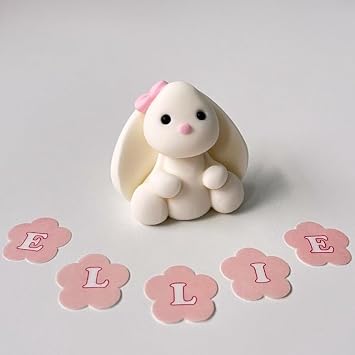 Edible Bunny Cake Toppers-3D Sugar Fondant Figure-Kids Birthday Decorations- Handmade Present For Girl bunny + name