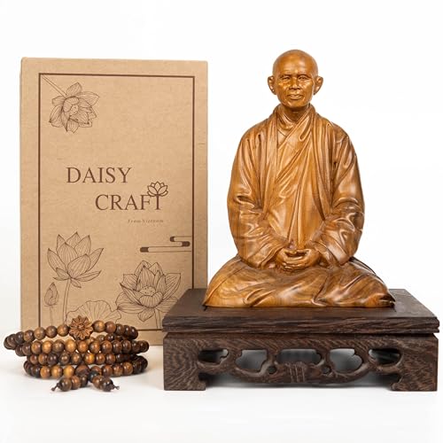 Estatua de Madera Zen Master Thich Nhat Hanh con Base Oriental 5.5x5.5