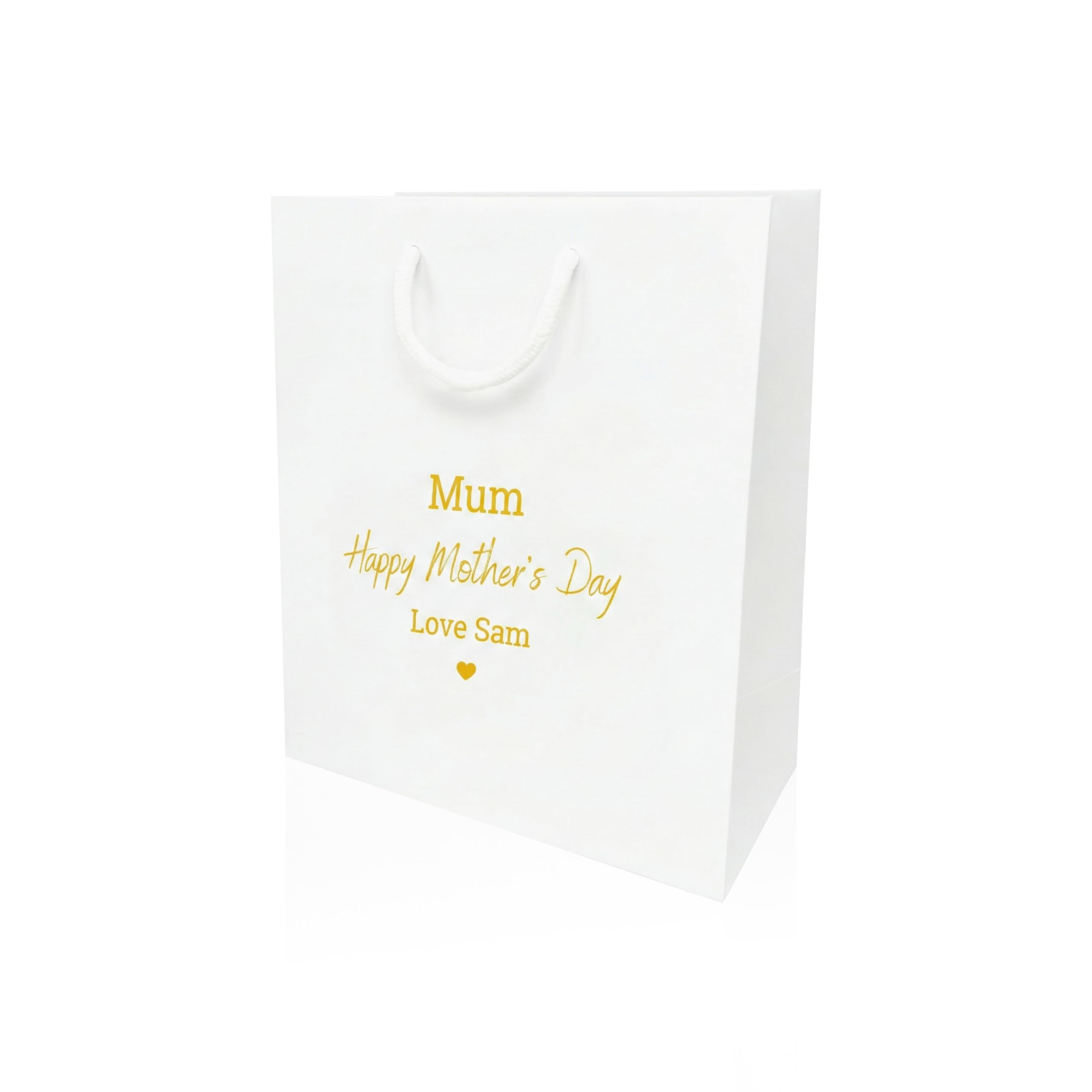 COOKIES AND KOALAS Personalised Mother’s Day Gift Bag – Luxury White Foil Printed Gift Bag – Small 20×24×10 cm – Custom Gold or Silver Foil Name – Reusable Mother’s Day Gift Packaging for Mum