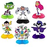 PINUO 6Pcs Teen Titans Birthday Party Supplies, Teen Titans Party Centerpieces, Double Side Cake Toppers, Photo Booth Props, Teen Titans Birthday Decorations for Kids