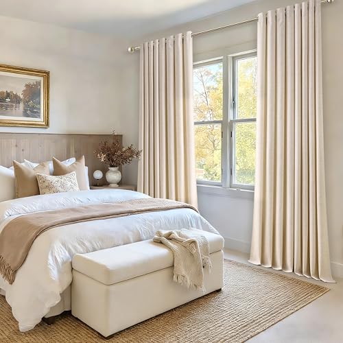 Image of 102 Inch Length 2 Panels Flax Linen Curtains Semi Sheer 52x102