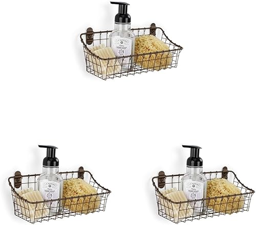 Spectrum Diversified Armario vintage y montado en la pared, decoración y organización rústica de pared de granja, canasta de alambre pequeña,