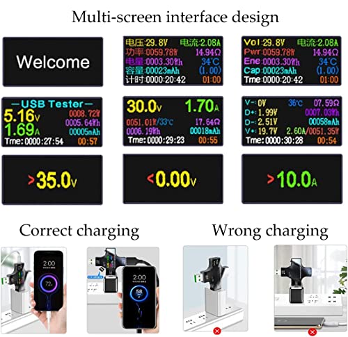 Image of USB Tester Type C Meter - USB Digital Multimeter Amperage Power Capacity Reader & USB C Current Voltmeter & Voltage Monitor Tester & Amp Amperage Charging USB Detector Checker DC 0-30V /0-6.5A