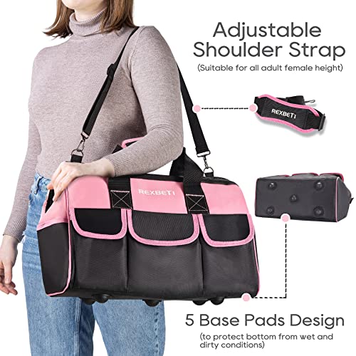 Rexbeti 219-Piece Pink Tool Set, Ladies Hand Tool Set With 16 Inch Tool Bag, Women Home Repairing Tool Kit, Large Mouth Opening Tool Bag With 19 Pockets, Perfect For Home Maintenance And Daily Use #TOP6