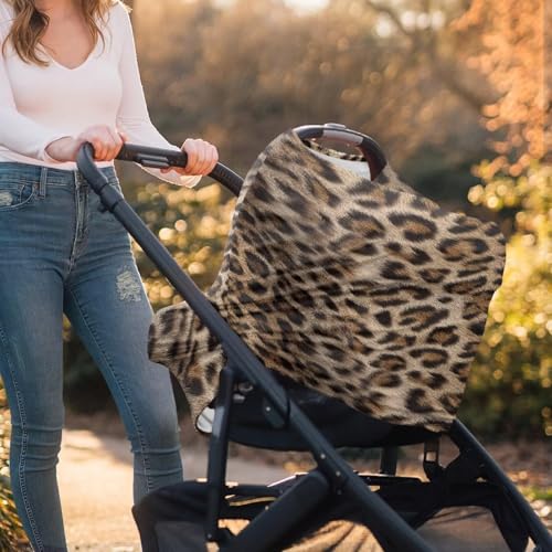 Image of Forchrinse Cheetah Baby Car Seat Canopy Soft Nursing Breastfeeding Cover Stroller Cover Baby Car Seat Cover for Boys Girls