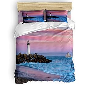 4-Piece Bedding Sets, Beach Sunset Lighthouse Sailboat Comforter Set - Duvet Cover, Bed Sheets, Pillow Cases for… 51hXGleclpL. SS280