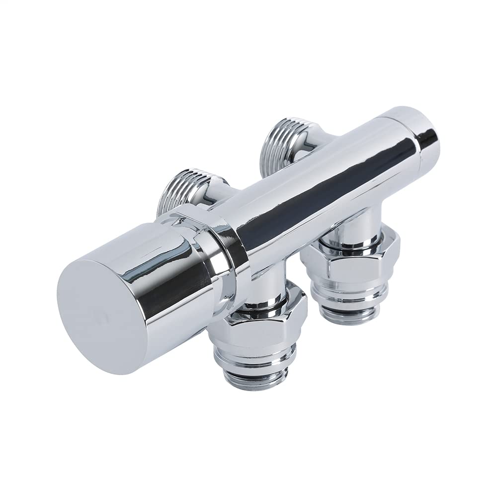 Milano Chrome Angled H Block Heated Towel Rail Radiator Valves 15mm Copper Adapters