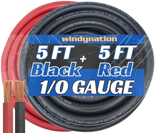 Image of WNI 1 /0 Gauge 5 Feet Black 5 Feet Red 1 /0 AWG Ultra Flexible Welding Battery Copper Cable Wire - Made in The USA - Car, Inverter, RV, Solar