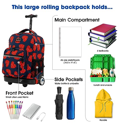 Image of J World Sunrise Kids Rolling Backpack with Wheels for Girls Boys, Roller Bookbag for School, 18 x 13 x 9 Inches, Love Spangle