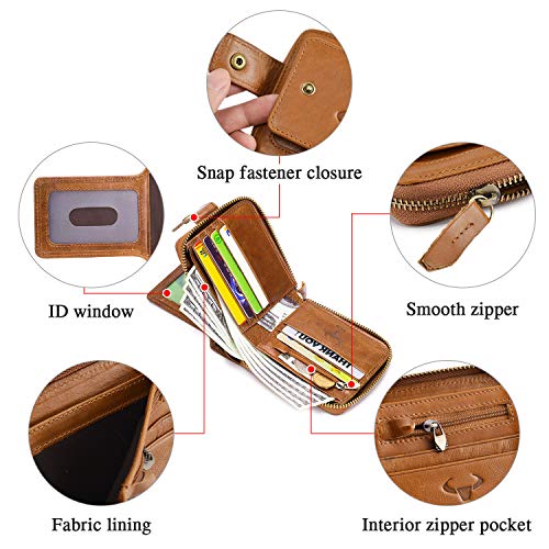 Image of BAIGIO Genuine Leather Wallets for Men Multi Card Purse with Zipper Wallet Men RFID Blocking Coin Pocket(Yellow)