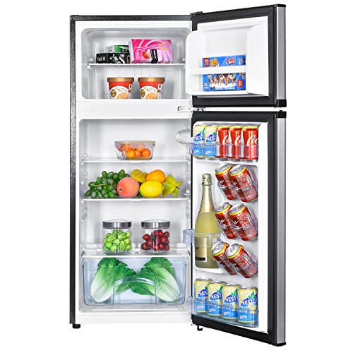 Avanti Apartment Refrigerator Freestanding Reversible Dual Doors Compact Design Full Fridge with Top Freezer, Adjustable Shelves, Full Range Temperature Control, with Crisper, 4.5-Cu.Ft, Metallic on Fridge.com