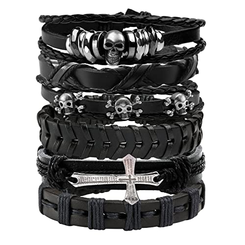 Eigso 6 Pcs Punk Leather Cuff Bracelets For Men Women Retro Cross Pendant Steampunk Wristbands For Man Woman #TOP11