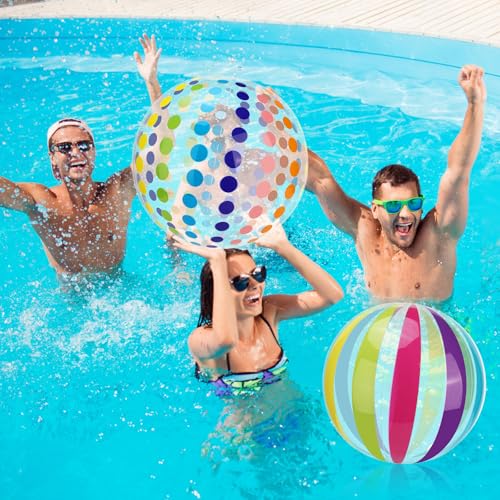 Quuylin Wasserball Aufblasbar, 2 Stück Bunt Gestreifter WasserbäLle, 40cm Strandball, Sommer Schwimmball Wasserspielzeug für Kinder Erwachsene Strand, Pool Party, Outdoor-Aktivitäten (A)