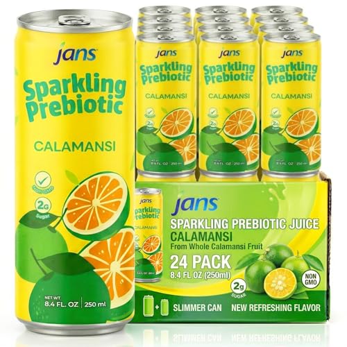 Image of Jans Sparkling Prebiotic Soda Beverage - Calamansi 8.4 Fl Oz (24-Pack) - Low Calorie, NO Added Sugar, Non-GMO Sparkling Fruit Beverage, Gut Health Support