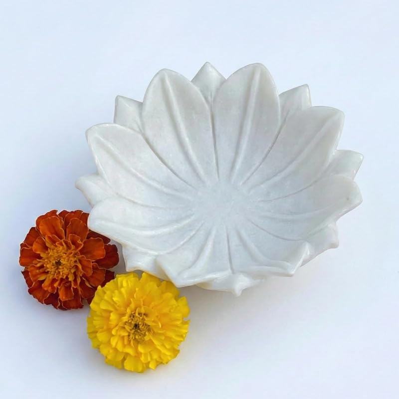 Image of Marble Urli Bowl for Home Decor | Handcrafted Floating Bowl, Decorative Centerpiece for Living Room Table, Luxury Stone Urli Dish, Pooja Decor & Festive Gift Item (Floral /9 Inch)