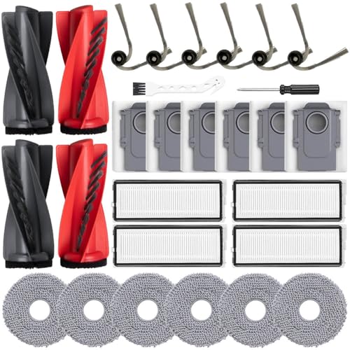 Image of 28 Pcs Qrevo S5V Replacement Parts for Roborock Qrevo S5V / Edge S5A / Curv /Curv S5X / Edge Vacuum,2 Set Brushes+6 Side Brushes+Mop Pads+Bags,4 HEPA Filters