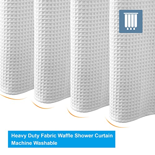 Image of AmazerBath White Shower Curtain Fabric, Waffle Shower Curtain Polyester, Luxury Cloth Shower Curtains for Bathroom, Hotel Quality, Machine Washable, Heavy Duty, 72 x 72 Inches (Matte White)