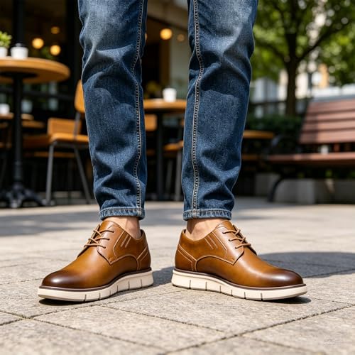 Image of Jousen Mens Dress Shoes Comfortable Business Casual Sneakers | Casual Dress Shoe Style Classic Plain-Toe Oxford Design Removable Footbed Work & Office Wear