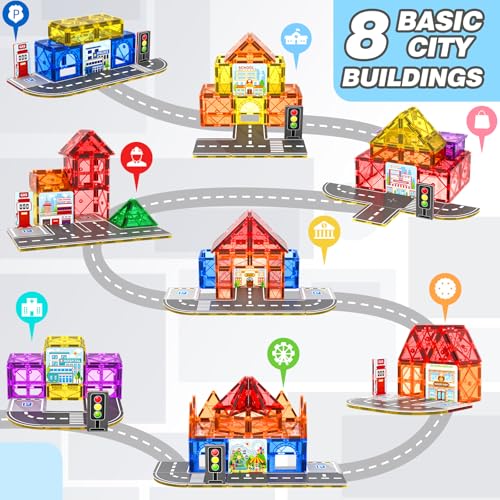 92PCS Magnetic Tiles Build Your Own Live City Toddlers Kids Toys Creative Construction Sensory Toys Preschool Learning Play with Cars Pretend Play Toy Gift for 3 4 5 6 7 Year Old Boys Girls - Image 3