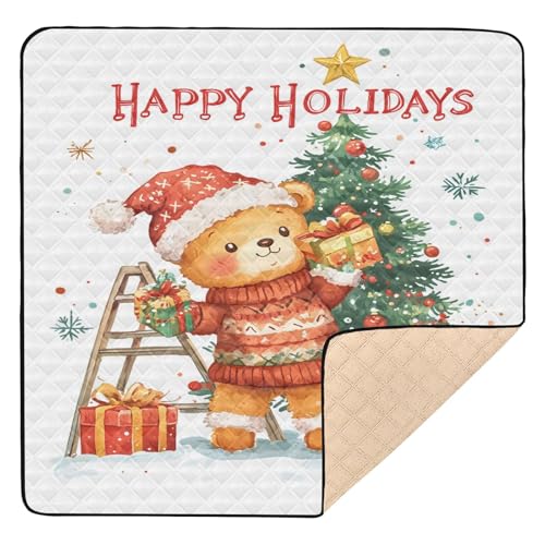 BOESI Doodle Cute Bear Pattern Baby Play Mat, 50“ X 50” Washable Folding Crawling Mat, Baby Floor Mat, Soft, Thick, Non-Slip