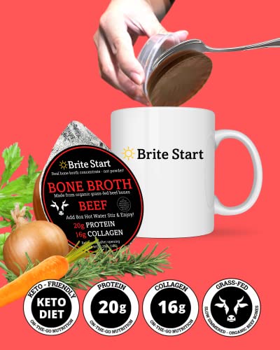 Brite Start Bone Broth - Beef Bone Broth - 4 Count - Keto Friendly Concentrate Packed with 16g Collagen, 20g Paleo Protein -Made from Grass Fed Beef Bones- Single Serve Packets - Image 3