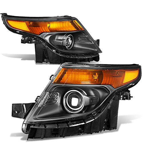 DNA MOTORING Pairs of Projector Headlight Assembly Compatible with 11-15 FORD EXPLORER 4-DOOR Black Amber HL-OH-FEXP11-BK-AM