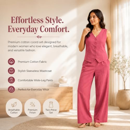 Image of Women Cotton Blend Western Co-Ord Set | Stylish Top & Pant Set for Women | Dress For Womens | Casual High Waist Solid Pant Outfit