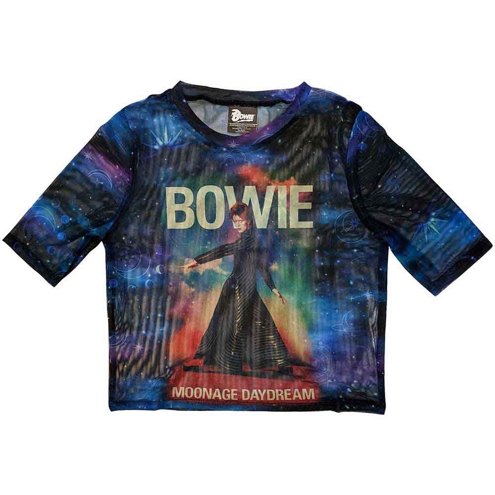 David Bowie Mesh Crop Top T Shirt Moonage Daydream Official Womens Blue M