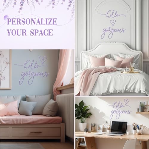 Image of Hicarer Metal Hello Gorgeous Wall Art Minimalist Decor for Bedroom Bathroom Living Room Dressing Room Salon Office Home Decorations Easy to Install Wall Decor(Purple,Classic Style)