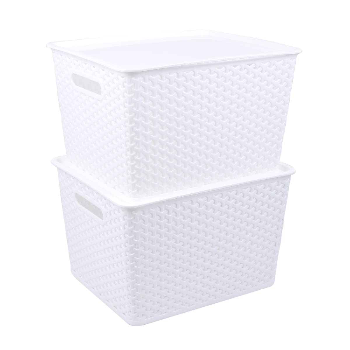 Premium Design Plastic Tapered Rectangular Basket with Lid (2 set - 2 baskets & 2 lids) (Material: Plastic) (Color: White).-image-19