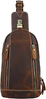Leathario Zaino a Monospalla in Vera Pelle con Multitasche da Uomo, Borsa a Petto ed a Spalla per Multiuso ed Esigenze Quotidiane come Gite, Viaggio, Weekend e Visite (Marrone-241N)