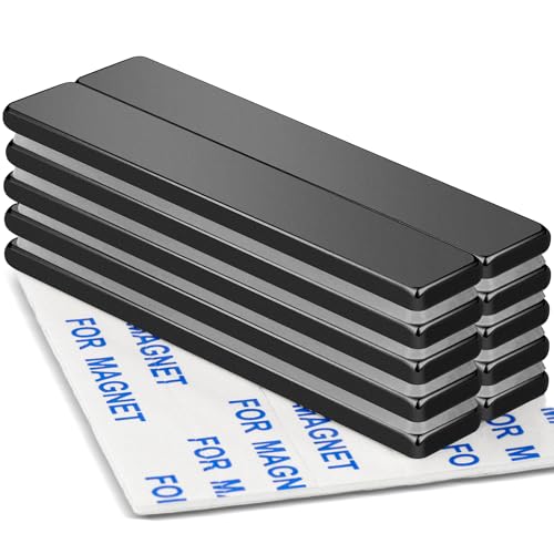 Image of MIKEDE Black Rare Earth Neodymium Magnets, 10 Pack Strong Heavy Duty Bar Magnets with Double-Sided Adhesive, Powerful Pull Force, Perfect for Garage, Kitchen, Science, Office, Craft - 60 x 10 x 3 mm